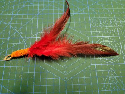 Picture of Dyed red green yellow blue pink rooster tail feather refill teaser