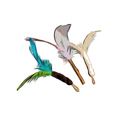 Picture of 3 PACK of two feather teasers and one edible catnip stick with feathers