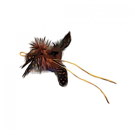 Picture of BROWN Handmade from natural Guinea Fowl feathers and hemp refill toy for frenzy & da bird type wand teasers