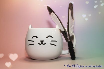 Picture of Handmade Black and white Magpie feather fetch toy for cat stealth version