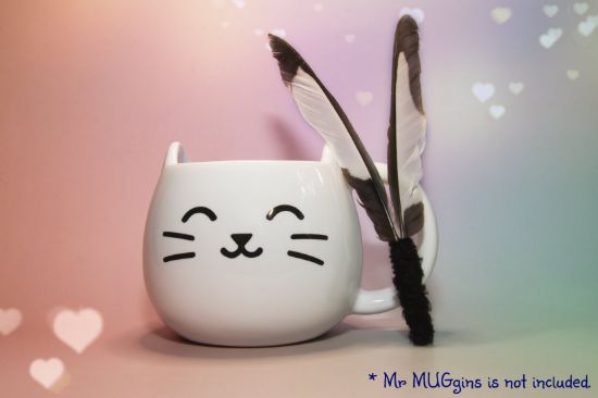 Picture of Handmade Black and white Magpie feather fetch toy for cat stealth version